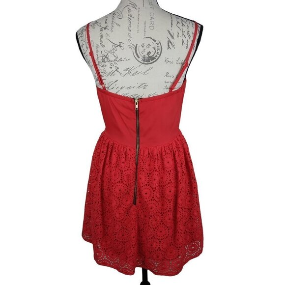Gianni Bini GB |  Lace Spaghetti Strap Fit & Flare Mini Dress Red | Size M - Picture 6 of 11
